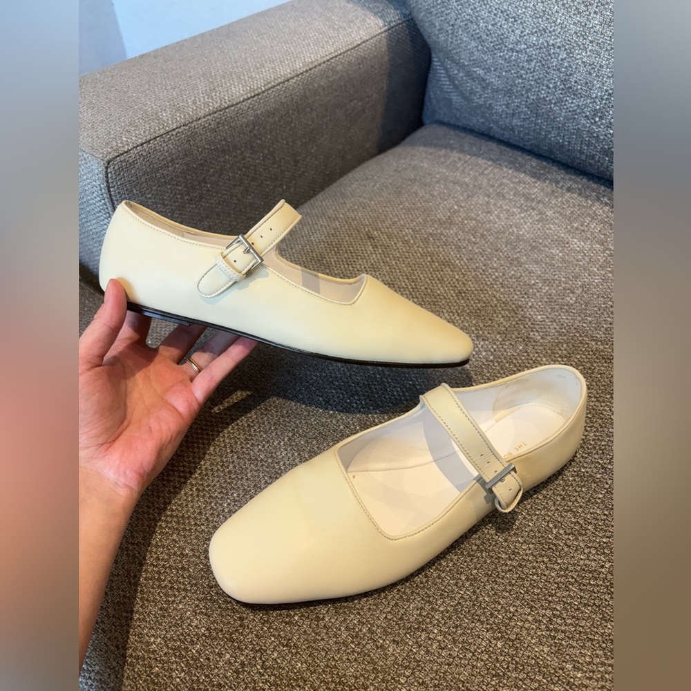 THE ROW Ava Leather Mary Jane Ballet Leather Flats Ivory White Snow White US 8 - Picture 3 of 13